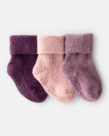 Baby Girl 3-Pack Crew Booties - Mauve/Pink/Purple, 