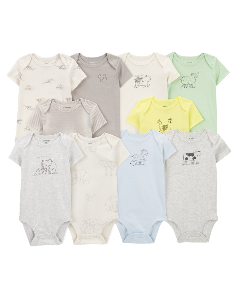 Baby 10-Pack Animals Short-Sleeve Bodysuits, image 1 of 13 slides