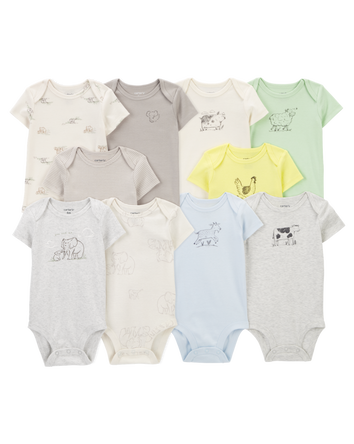 Baby 10-Pack Animals Short-Sleeve Bodysuits, 