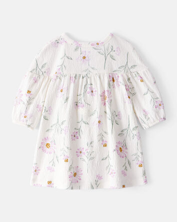 Baby Girl Floral Gauze Dress - White, 
