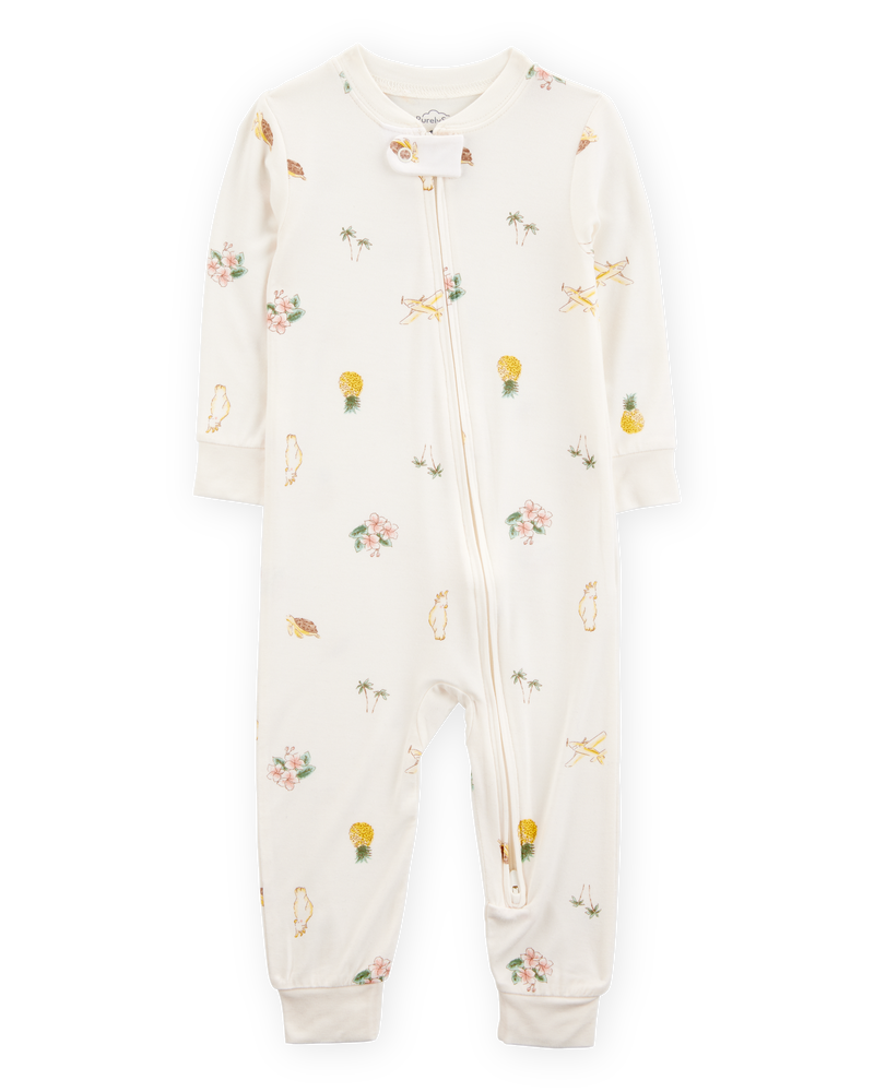 Baby Tropical Print PurelySoft Footless 1-Piece Pajamas - Ivory, image 1 of 5 slides