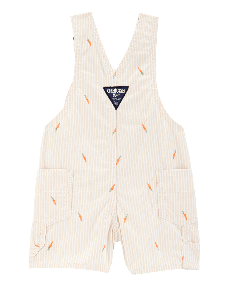 Baby Boy Carrot Print Striped Shortalls - Cream, image 2 of 4 slides