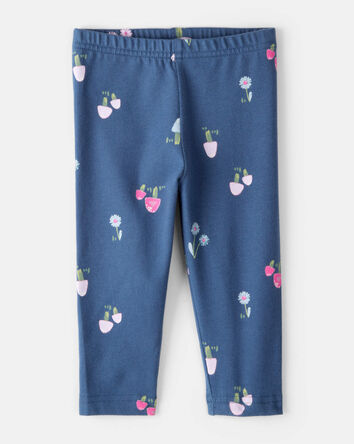 Baby Girl Floral Cotton Pull-On Stretch Leggings - Blue, 