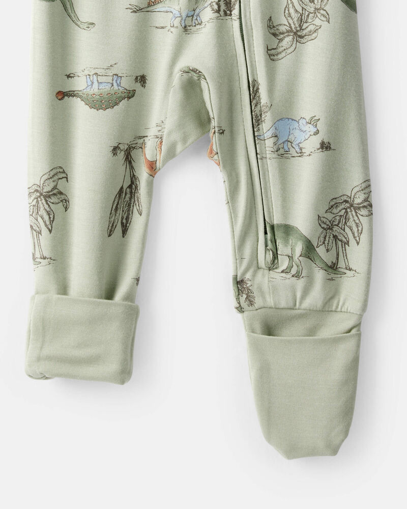 Baby Boy Dinosaur Print PurelySoft Long-Sleeve Sleep & Play Pajamas - Green, image 2 of 8 slides