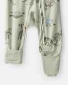 Baby Boy Dinosaur Print PurelySoft Long-Sleeve Sleep & Play Pajamas - Green, image 2 of 8 slides