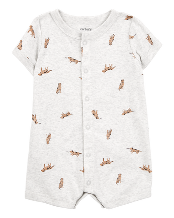 Baby Boy Dog Short-Sleeve Romper - Grey, 