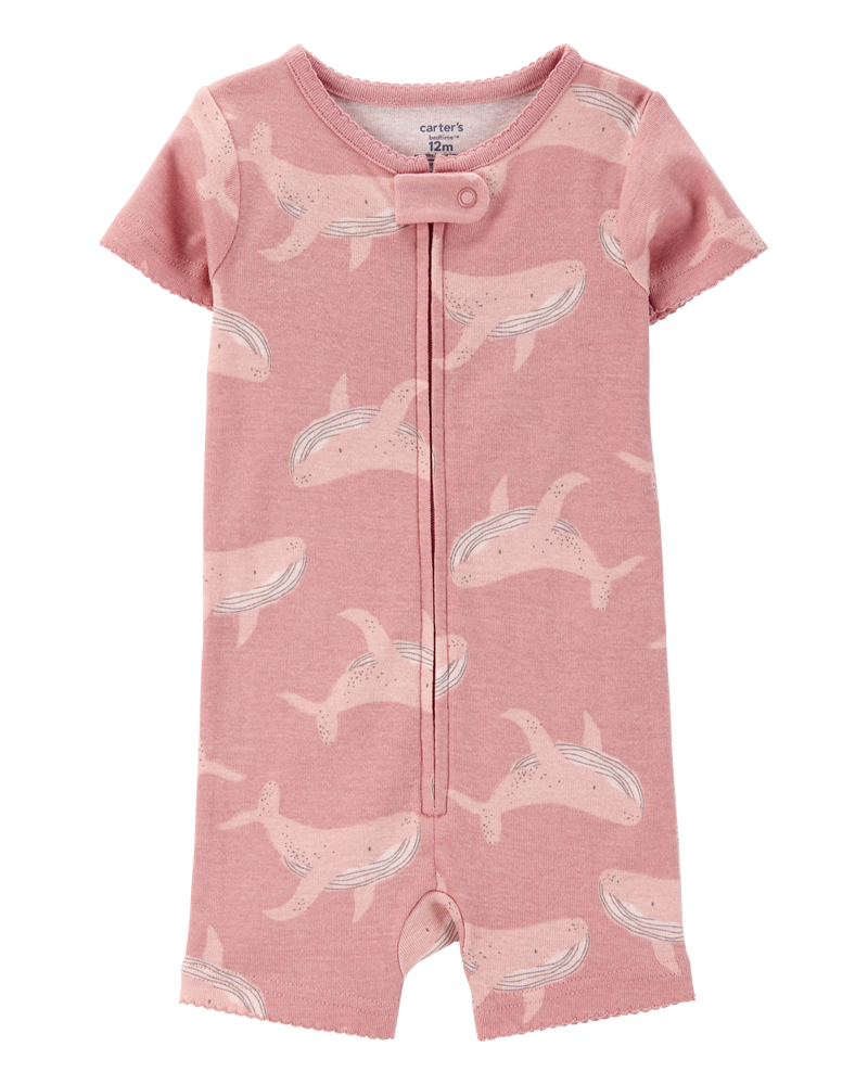 Baby Girl Whale Print Snug Fit Cotton 1-Piece Pajamas - Pink, image 1 of 4 slides