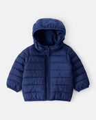 Baby Packable Hooded Puffer Jacket - Navy Blue, image 1 of 5 slides