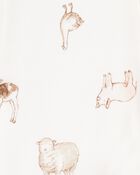 Baby Farm Animals Print 2-Way Zip PurelySoft Sleep & Play Pajamas - Ivory, image 4 of 6 slides