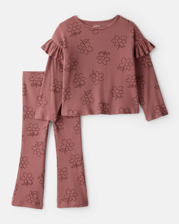 Toddler Girl 2-Piece Floral Cotton Long-Sleeve Tee & Pant Set - Pink, 