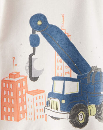 Baby Boy Construction Print 100% Cotton Long-Sleeve 4-Piece Pajamas - Blue/White/Navy, 