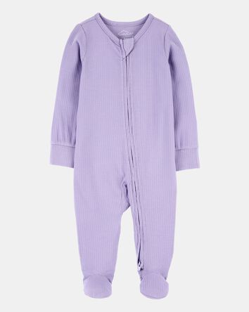 Baby Girl Solid 2-Way Zip PurelySoft Sleep & Play Pajamas - Purple, 