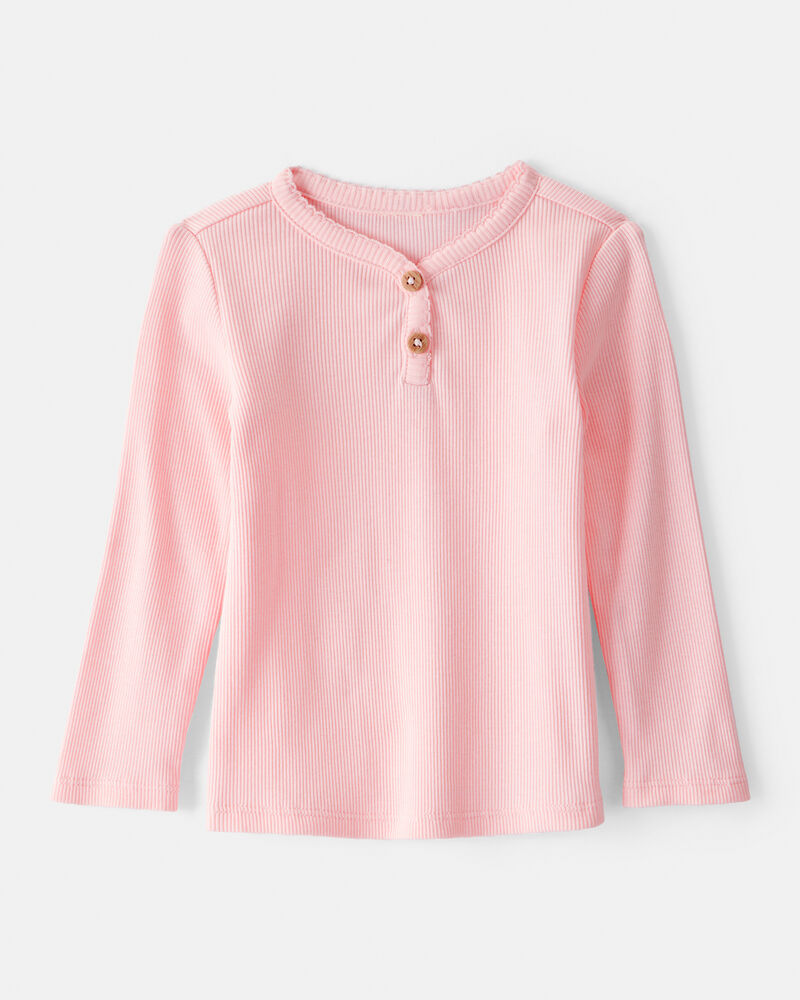 Baby Girl Cotton Long-Sleeve Henley Top - Pink, image 1 of 3 slides