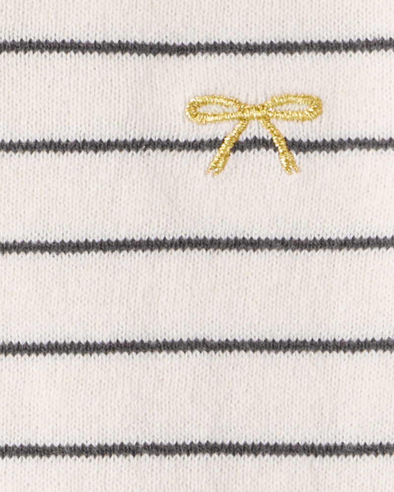 Baby Girl Bow Striped Long-Sleeve Tee & Pant Set - White/Grey, image 4 of 5 slides