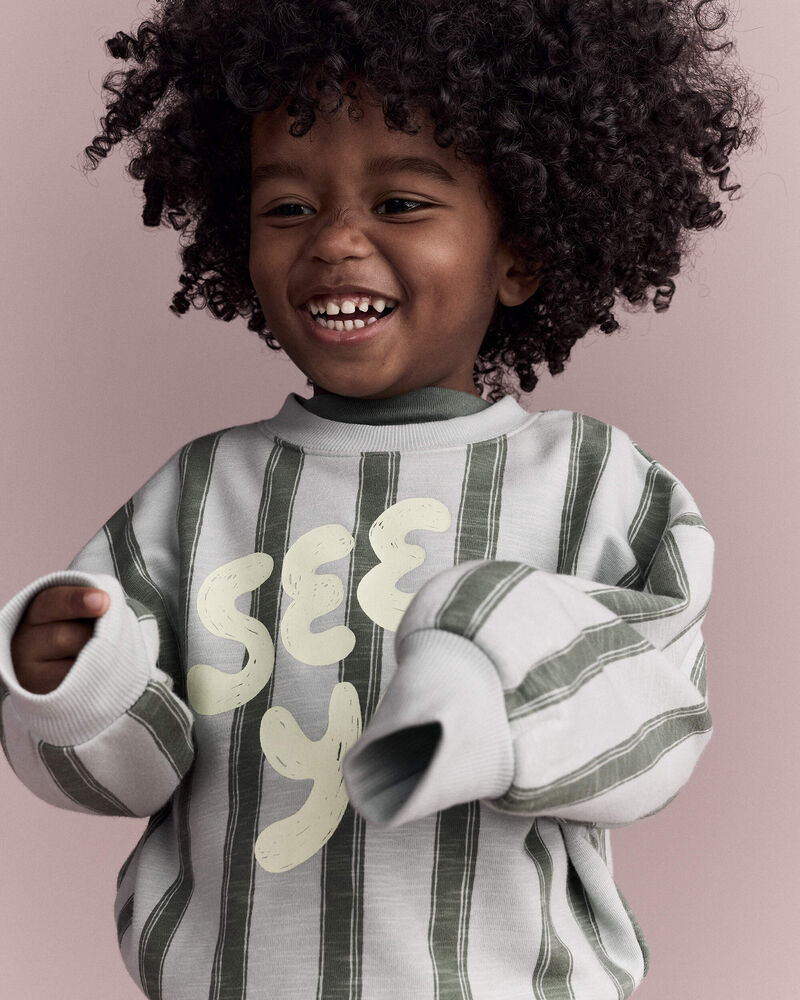 Toddler 'See Ya!' Striped Dolman-Sleeve Sweatshirt - Light Blue/Olive, image 4 of 6 slides