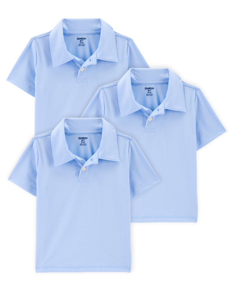 Toddler 3-Pack Active Uniform Polo Shirts in Moisture Wicking BeCool&trade; Fabric - Blue, image 1 of 4 slides