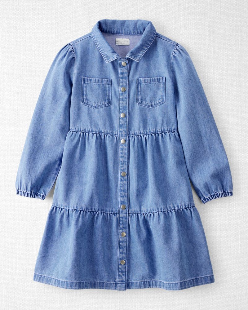 Girls Organic Cotton Denim Dress, image 1 of 5 slides