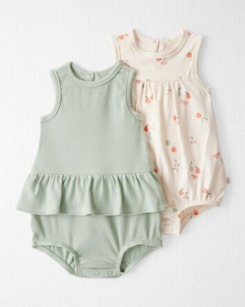Baby Girl 2-Pack Organic Cotton Bubble Rompers, 