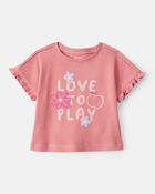 Baby Girl 2-Piece Love to Play Graphic Tee & Cargo Joggers Set - Ivory/Pink, image 2 of 8 slides