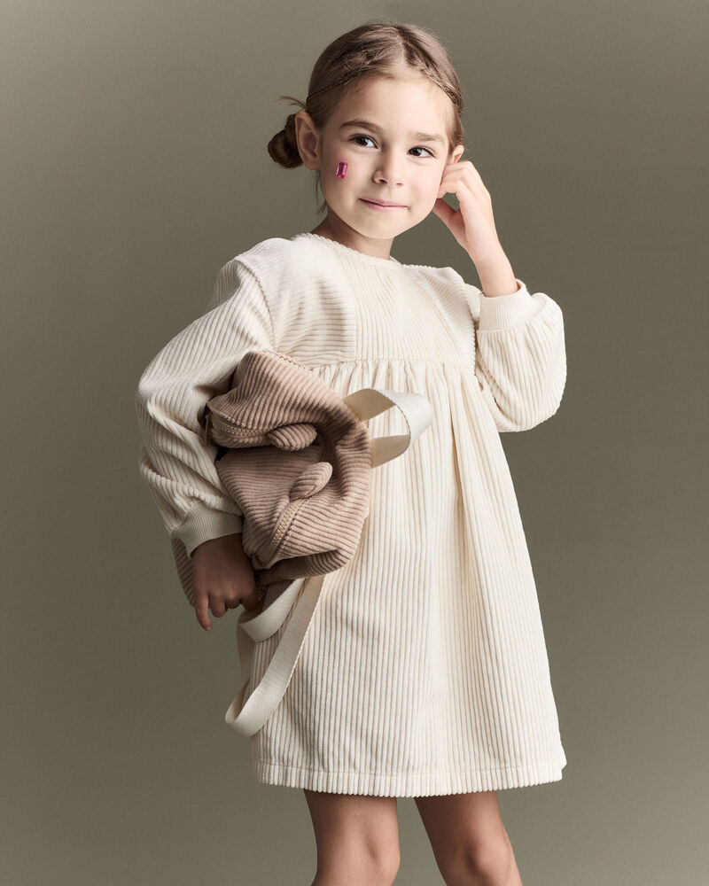 Toddler Girl Long-Sleeve Corduroy Dress - Cream, image 1 of 7 slides
