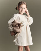 Toddler Girl Long-Sleeve Corduroy Dress - Cream, image 1 of 7 slides