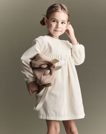 Toddler Girl Long-Sleeve Corduroy Dress - Cream, 