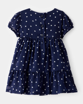 Baby Polka Dot Chiffon Crinkle Short-Sleeve Dress - Navy, 