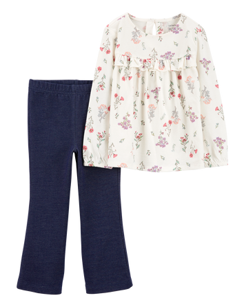 Toddler 2-Piece Floral Long-Sleeve Top & Pull-On Flare Pant Set, 