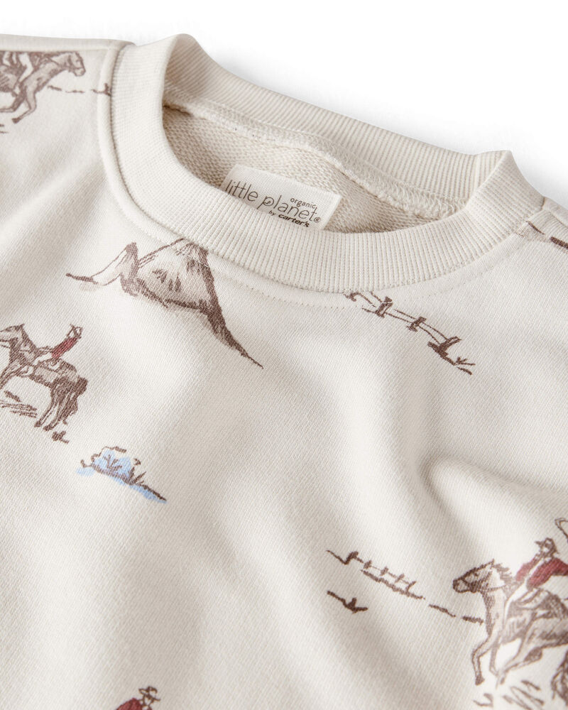 Toddler French Terry Sweatshirt Made with Organic Cotton in Western Rodeo Print, image 2 of 4 slides