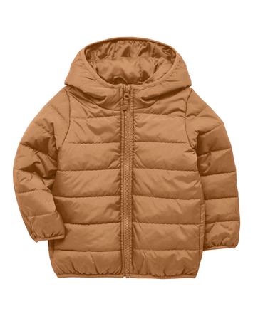 Baby Packable Hooded Puffer Jacket - Brown, 