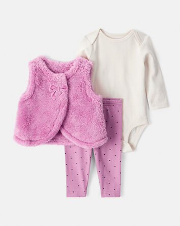 Baby Girl 3-Piece Tee & Pant Set - Purple, 