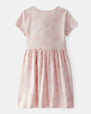Girls Horse Print Short-Sleeve Dress - Tan, 