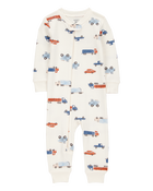 Baby Boy 1-Piece Car Print 100% Snug Fit Cotton Footless Pajamas - Ivory, image 1 of 3 slides