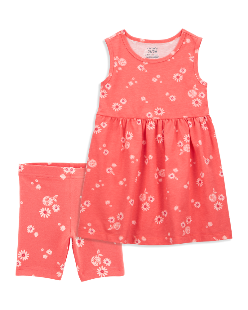 Toddler 2-Piece Floral Tank Dress & Bike Shorts Set - Orange, image 1 of 7 slides