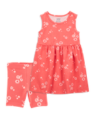 Toddler 2-Piece Floral Tank Dress & Bike Shorts Set - Orange, image 1 of 7 slides