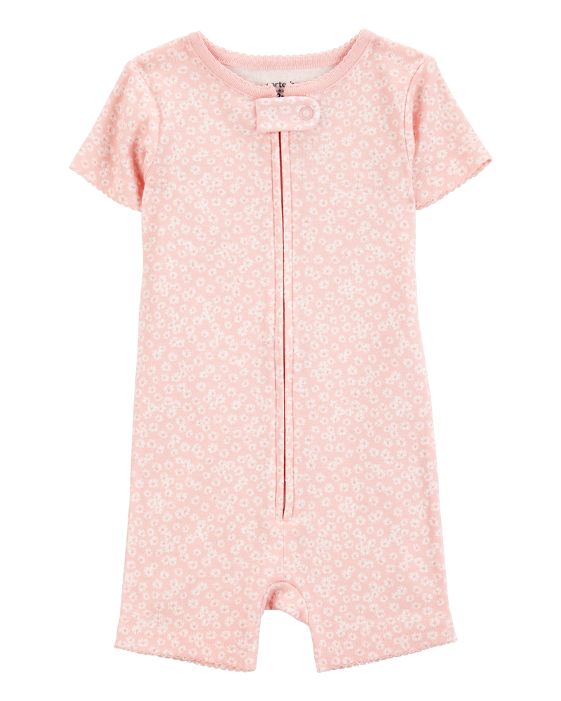 Toddler Girl 1-Piece Floral 100% Snug Fit Cotton Romper PJs - Pink, image 1 of 3 slides