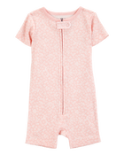Toddler Girl 1-Piece Floral 100% Snug Fit Cotton Romper PJs - Pink, image 1 of 3 slides