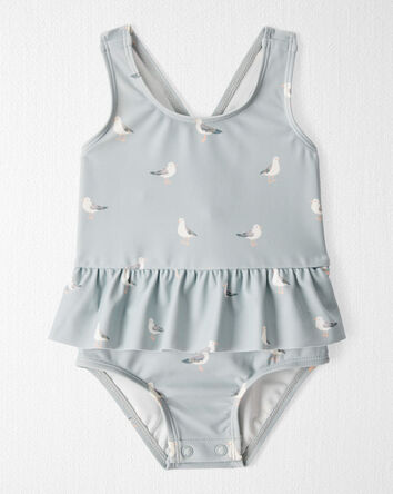 Baby Girl Recycled Seagull-Print Ruffle Swimsuit, 