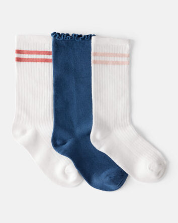 Girls 3-Pack Crew Socks - White/Navy, 