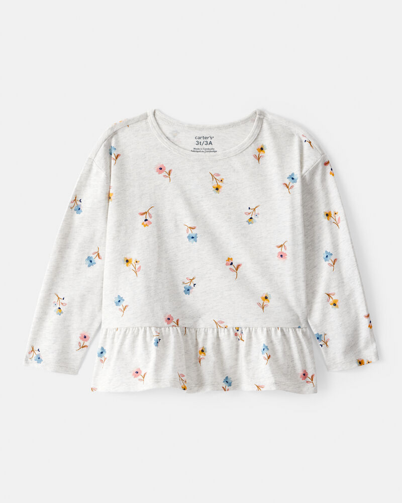 Toddler Girl Floral Long-Sleeve Peplum Top - Grey, image 1 of 3 slides