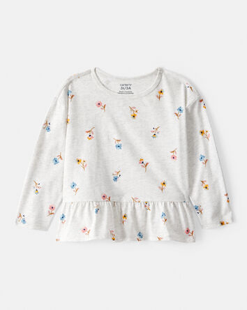 Toddler Girl Floral Long-Sleeve Peplum Top - Grey, 