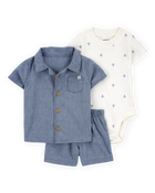 Baby Boy 3-Piece Chambray Anchor Outfit Set - Blue, image 1 of 4 slides