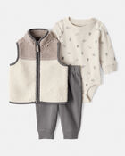 Baby Boy 3-Piece Vest, Bodysuit & Pant Set - Ivory/Grey, image 1 of 5 slides