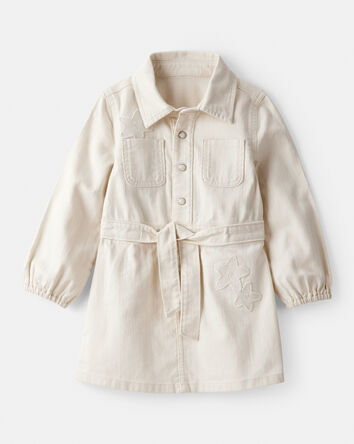 Toddler Girl Embroidered Cotton Long-Sleeve Dress - White, 