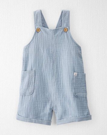 Toddler Organic Cotton Gauze Shortalls in Seal Blue, 
