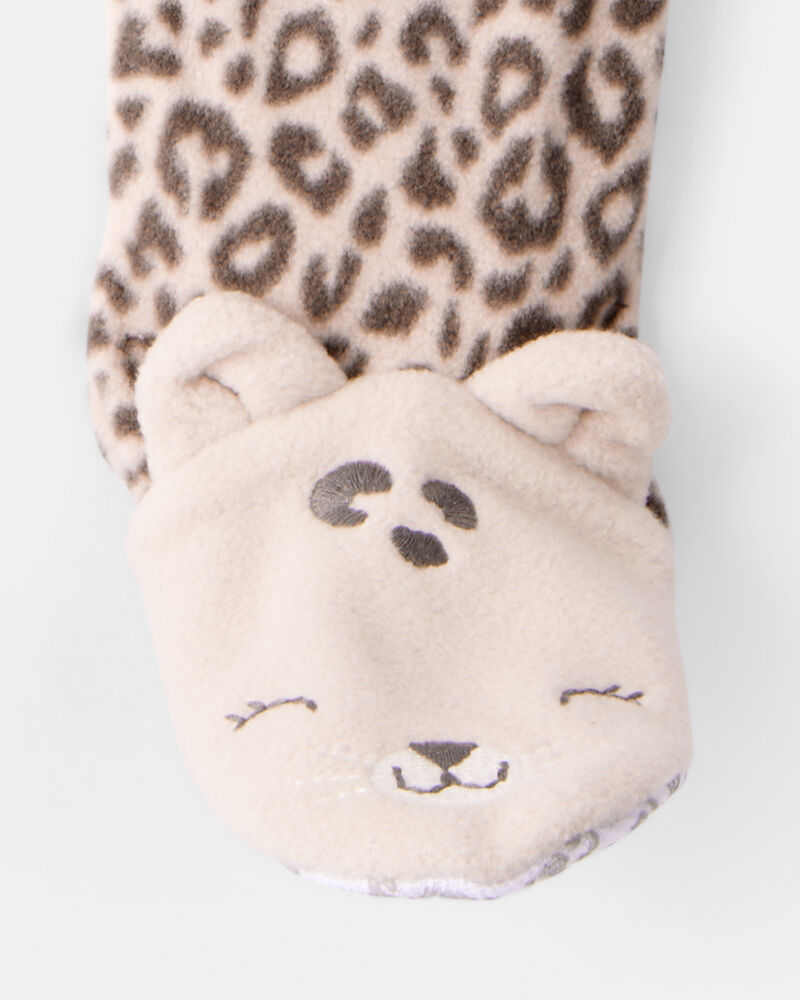 Baby Girl Leopard Fleece Long-Sleeve Loose Fit 1-Piece Pajamas - Brown, image 4 of 5 slides