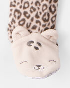 Baby Girl Leopard Fleece Long-Sleeve Loose Fit 1-Piece Pajamas - Brown, image 4 of 5 slides