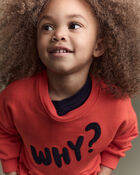 Toddler 'Why?' Graphic Pullover Sweatshirt - Orange, image 5 of 7 slides