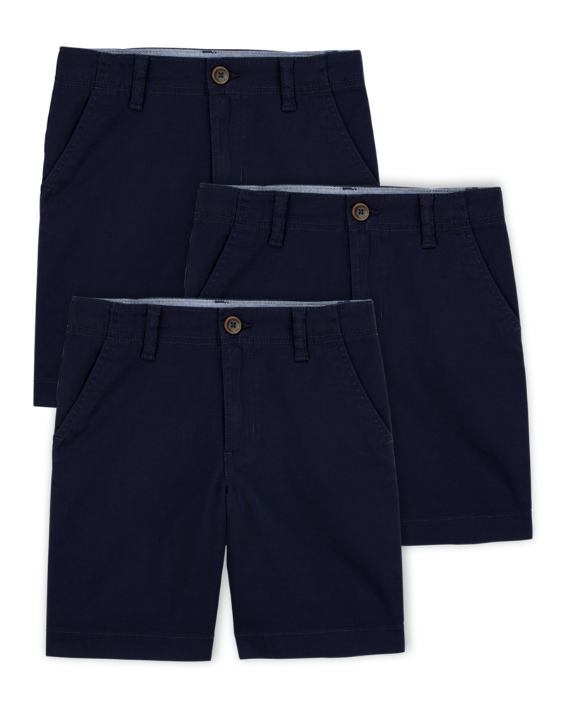 Boys 3-Pack Stretch Chino Uniform Shorts - Navy, image 1 of 4 slides