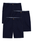 Boys 3-Pack Stretch Chino Uniform Shorts - Navy, image 1 of 4 slides